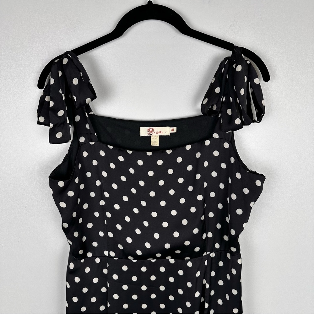 Aryah Polka Dot Retro Bow Detail Shoulder Square Neck MIDI Dress Size Me… - Picture 11 of 15